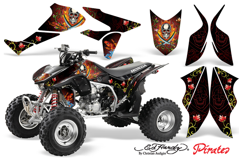 Honda TRX450 Graphics Kit EDHARDY PIRATES RED